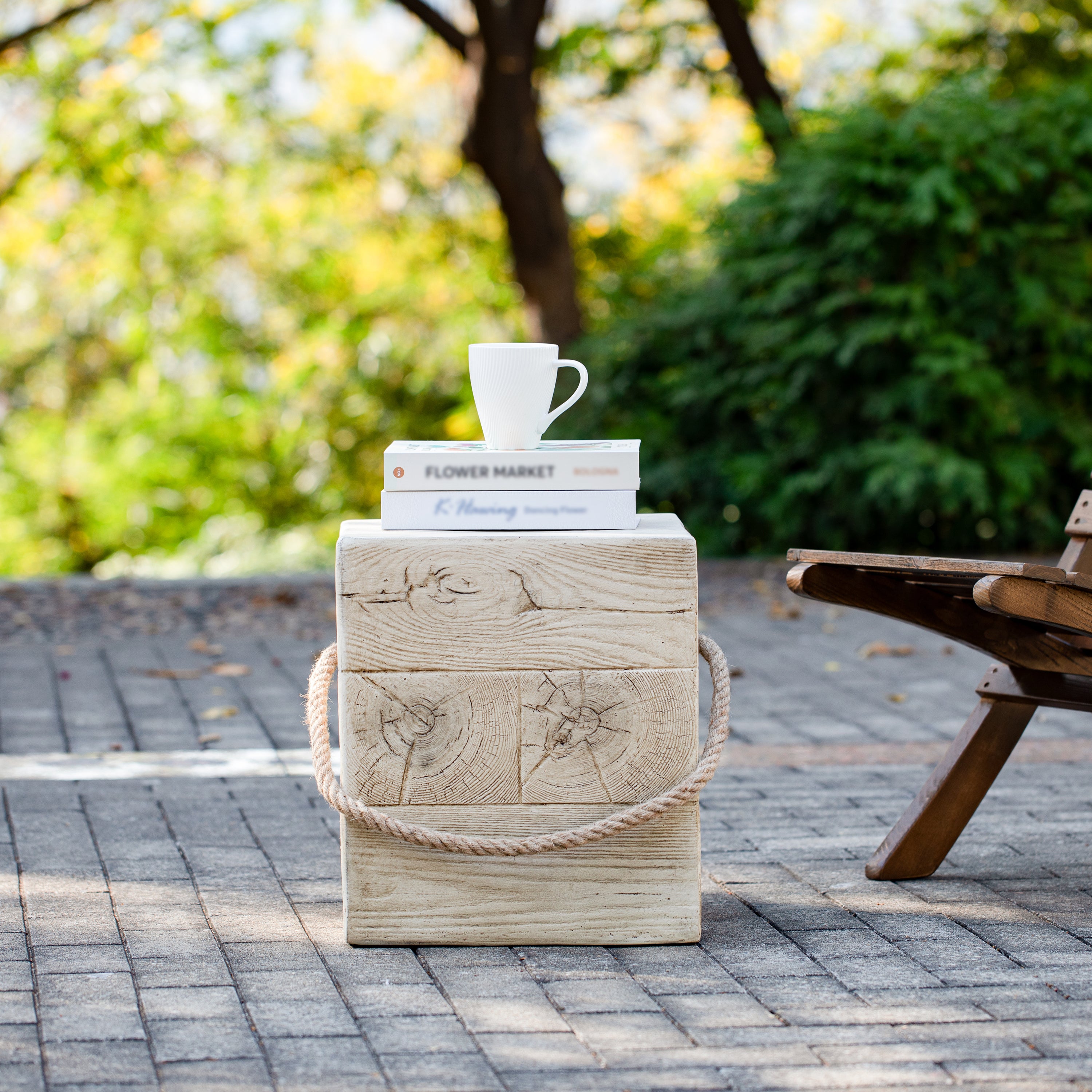 Outdoor Wood Grain Square MGO Side Table