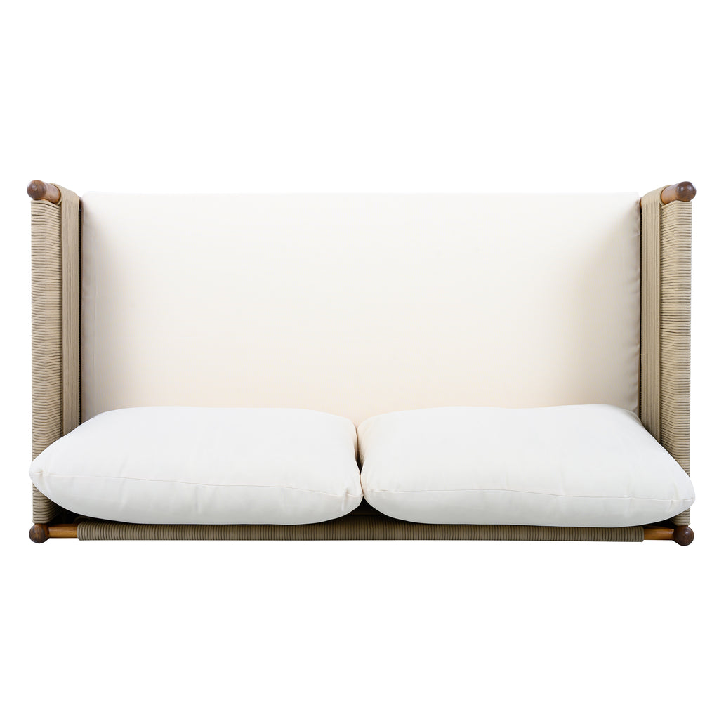 Outdoor Acacia Wood Loveseat with Diamond Rope Weave & Cushions