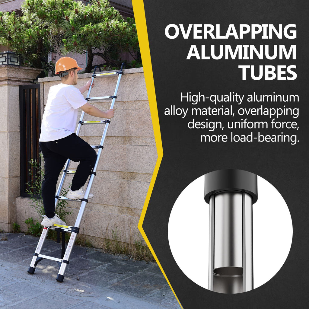 8.5FT Telescopic Ladder with Hooks and Triangular Support Frame