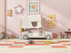 Wood Twin Size Car Bed with Pillow and Ceiling Cloth