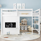 Full Size Loft Bed with Playful Sliding Chalkboard and Bookshelf