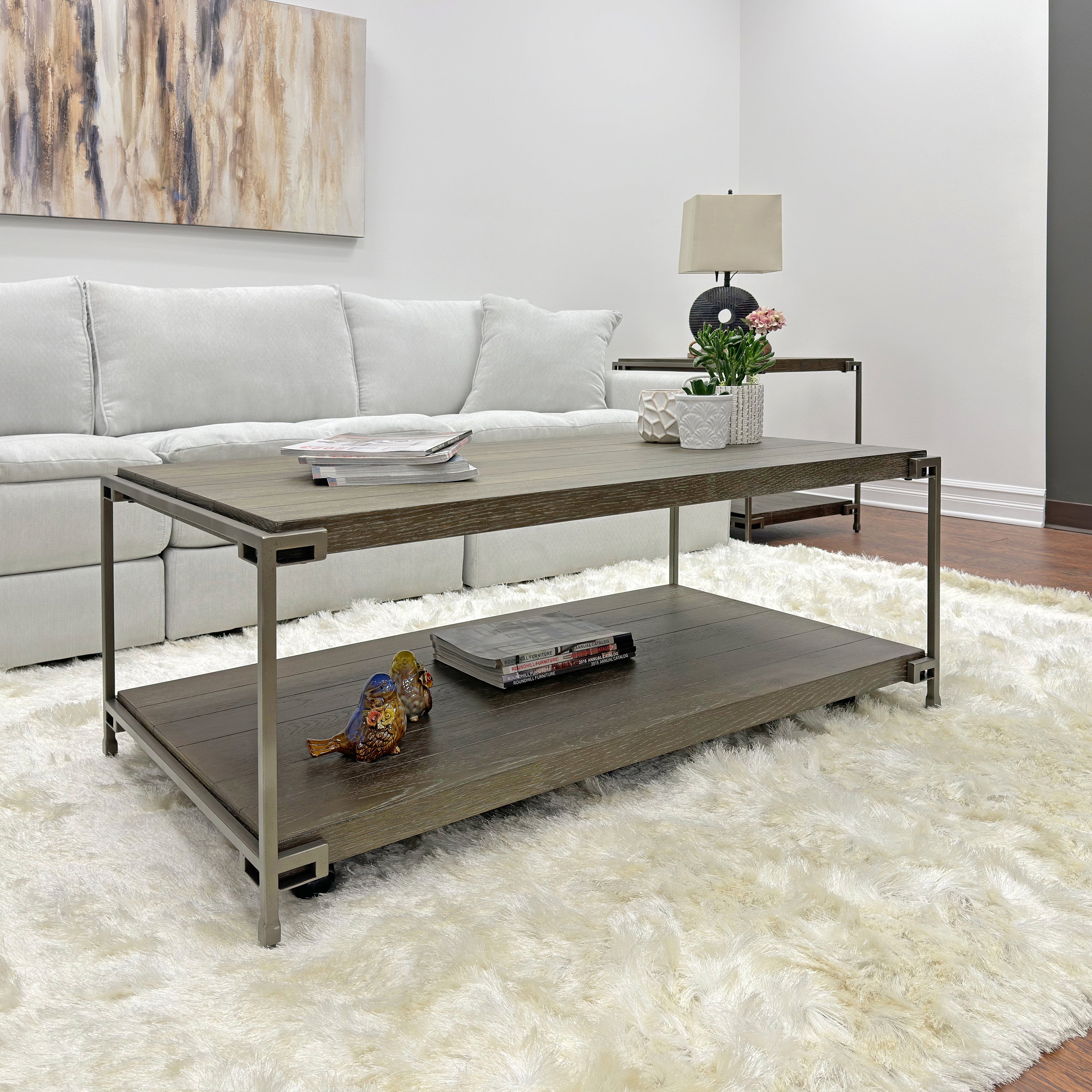 Corbeta 3-Piece Metal Frame Wood Living Room Coffee Table and 2 End Tables Set