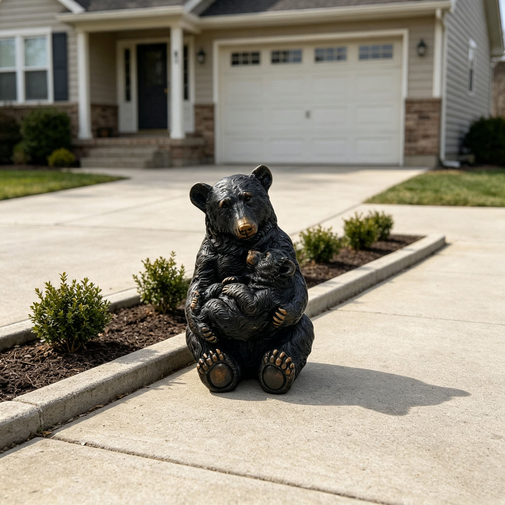 19'' Tall Mother Bear Hugging Cub Garden Statue