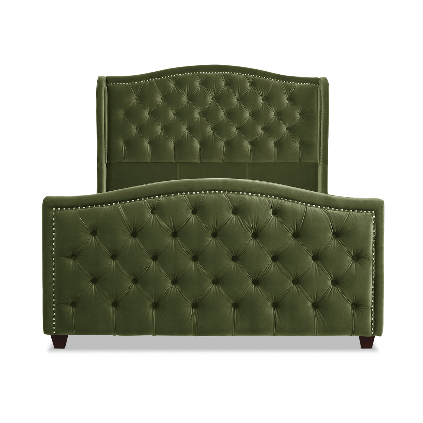 Marcella Upholstered Shelter Headboard Bed Set, Queen, Olive