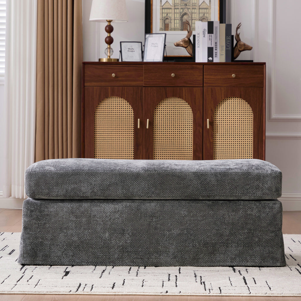46" Wide Modern Upholstered Chenille Ottoman