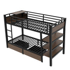 Twin Size Metal Bunk Bed with Storage Shelves and USB Power