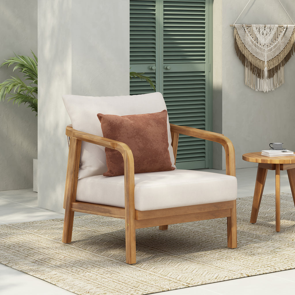 28" Outdoor Lounge Chair with Woven Backrest