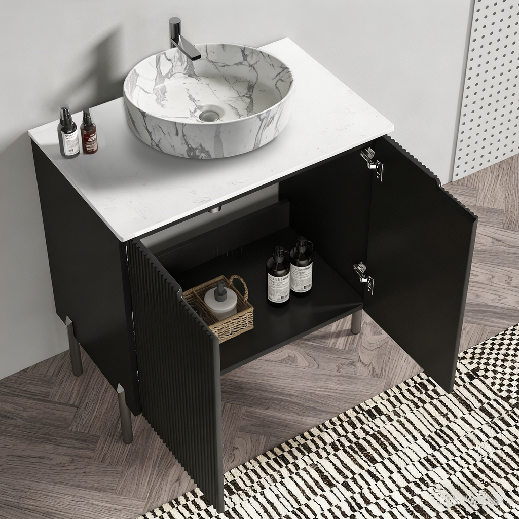 Torino 30-Inch Bathroom Vanity with Carrara Sink, Black and White