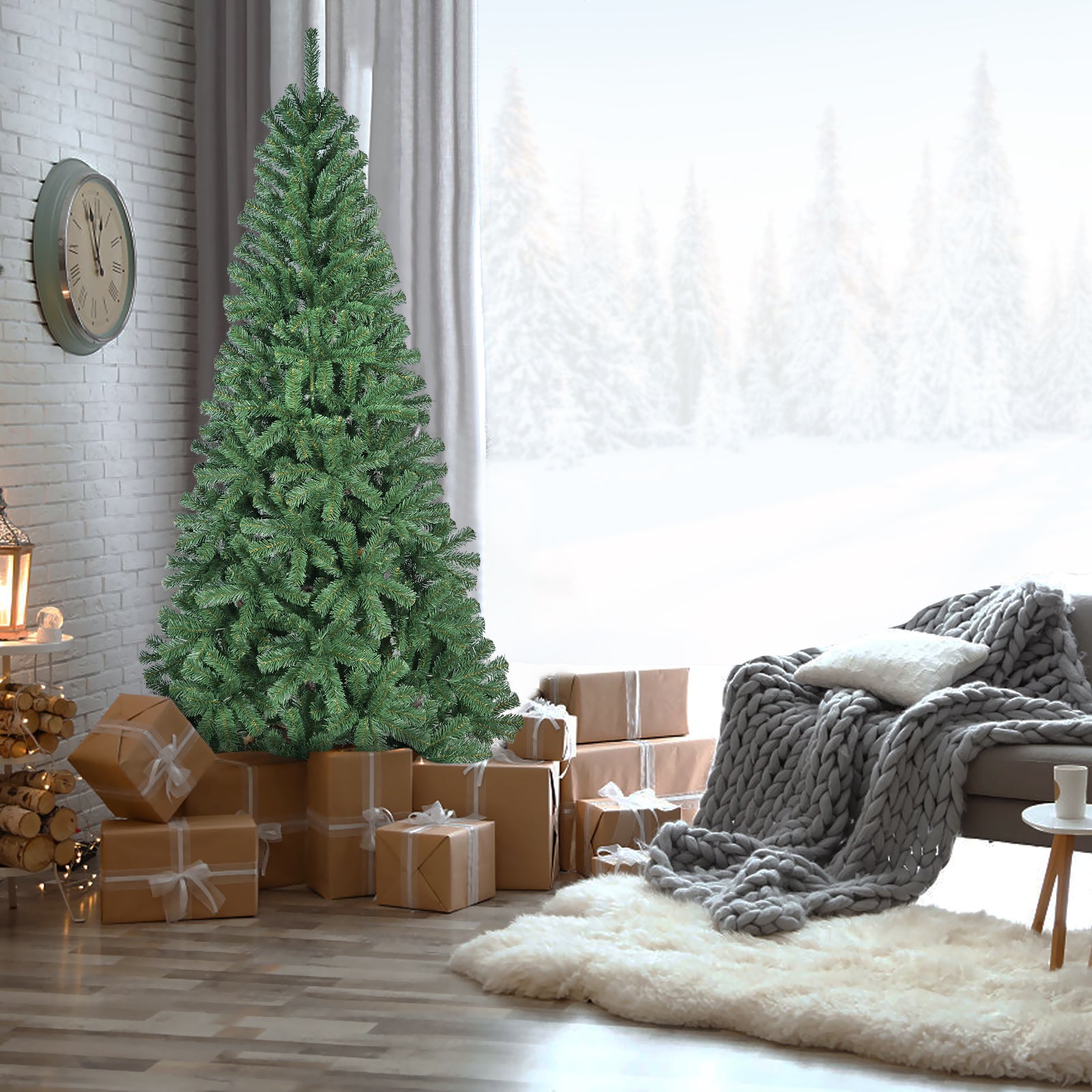 7FT Artificial Christmas Tree with 774 PVC Tips, Hinged Structure & Metal Stand