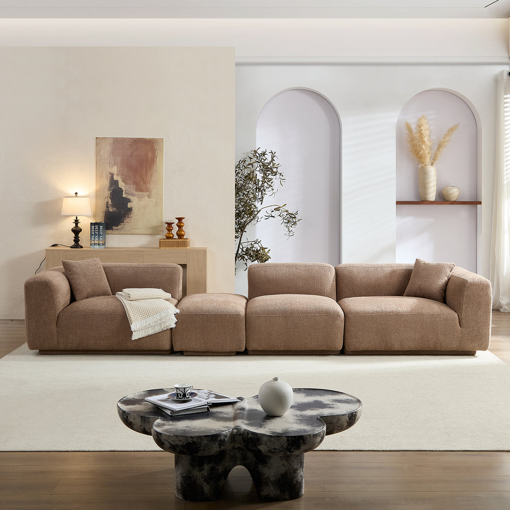 Modern Minimalist 4-Seat Sectional Sofa, 125.59-Inch, Camel Polyester