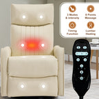 Beige Heat Massage Manual Recliner Chair with Rocker and Swivel in Faux Leather