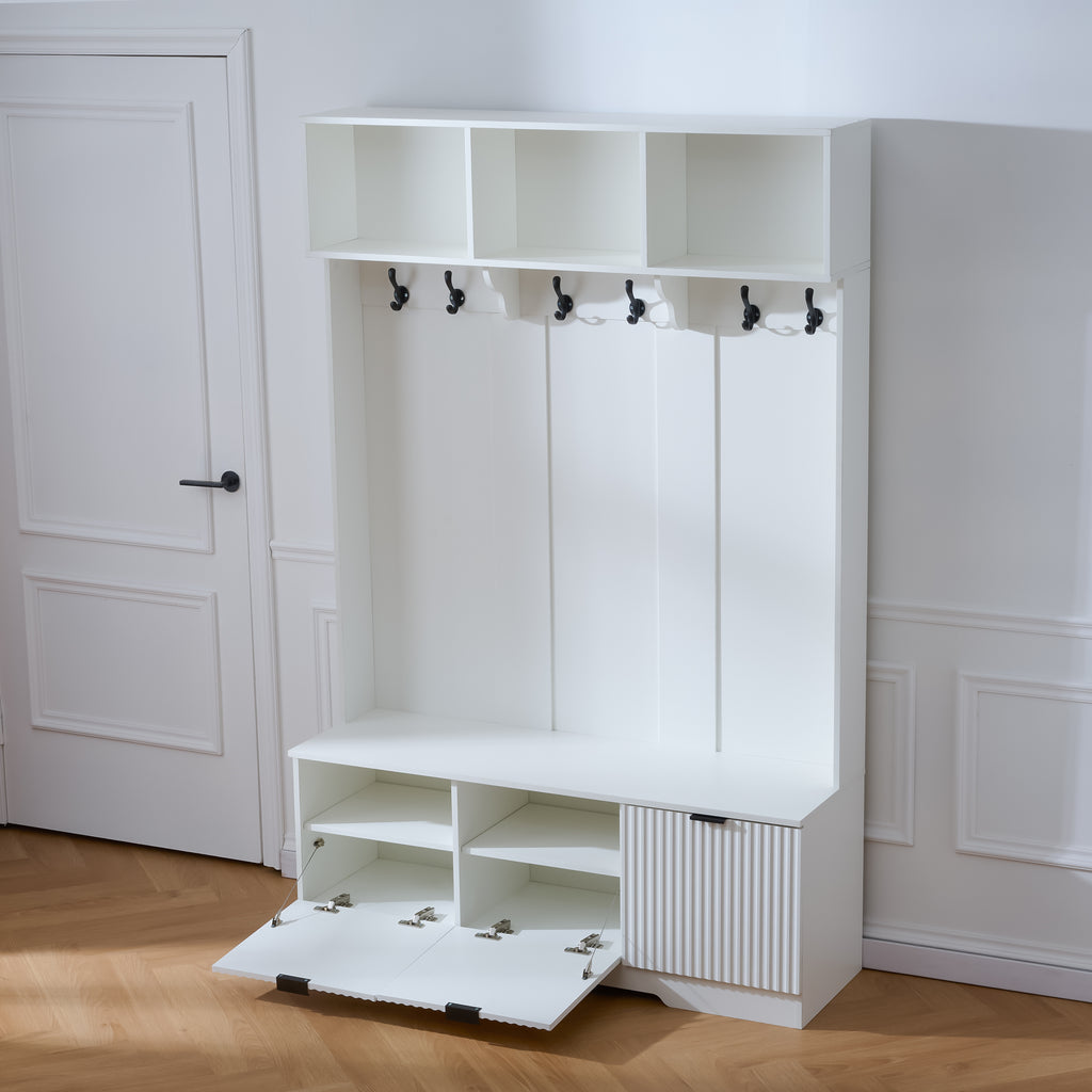 49.6" 5-in-1 Hall Tree with Bench, Shoe Storage & Open Cabinets
