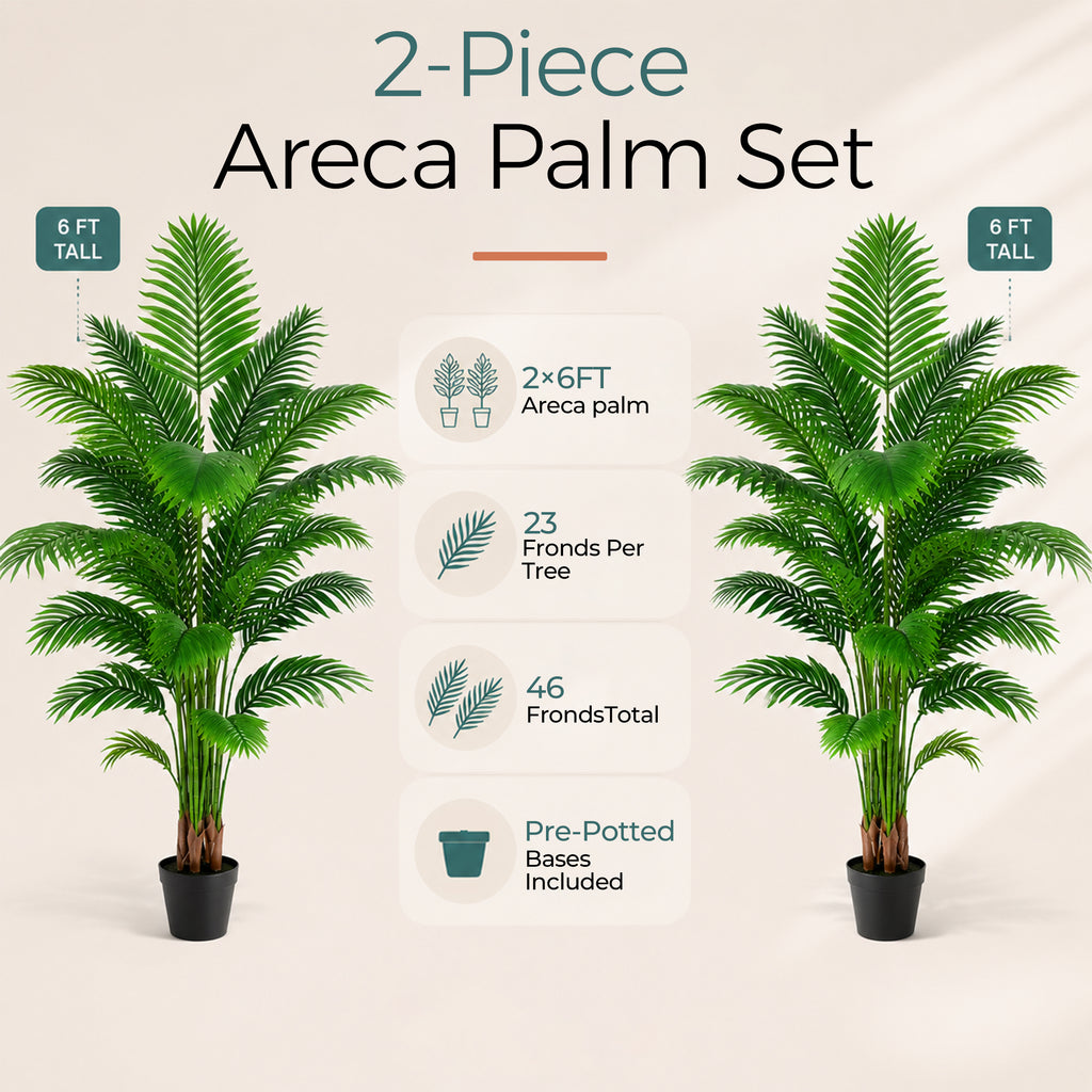 Artificial Palm Tree 6ft, Large Fake Tropical Tree with 23 Fronds