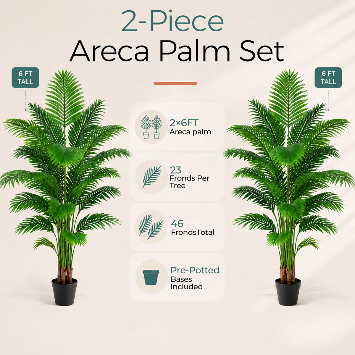 Artificial Palm Tree 6ft, Large Fake Tropical Tree with 23 Fronds