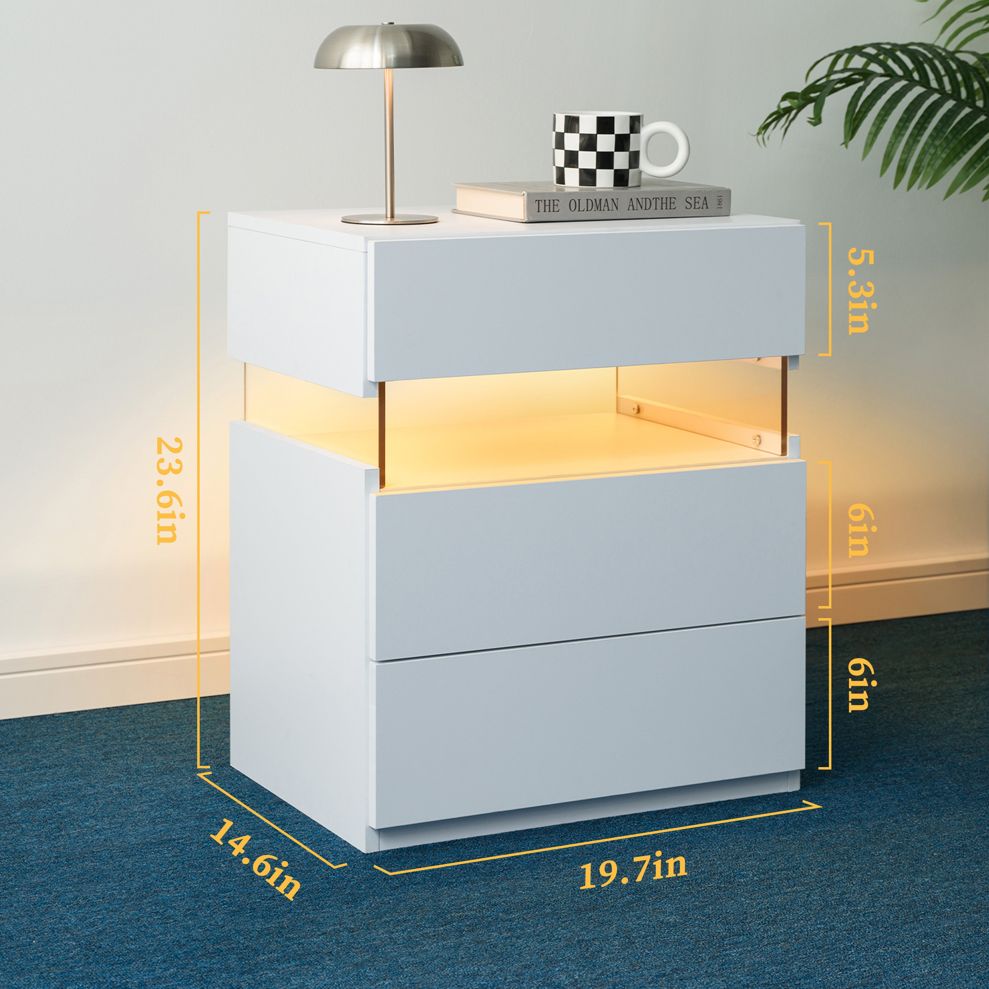 LED Nightstands 3 Drawer Dresser for Bedroom