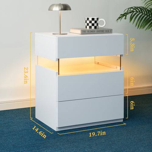 LED Nightstands 3 Drawer Dresser for Bedroom