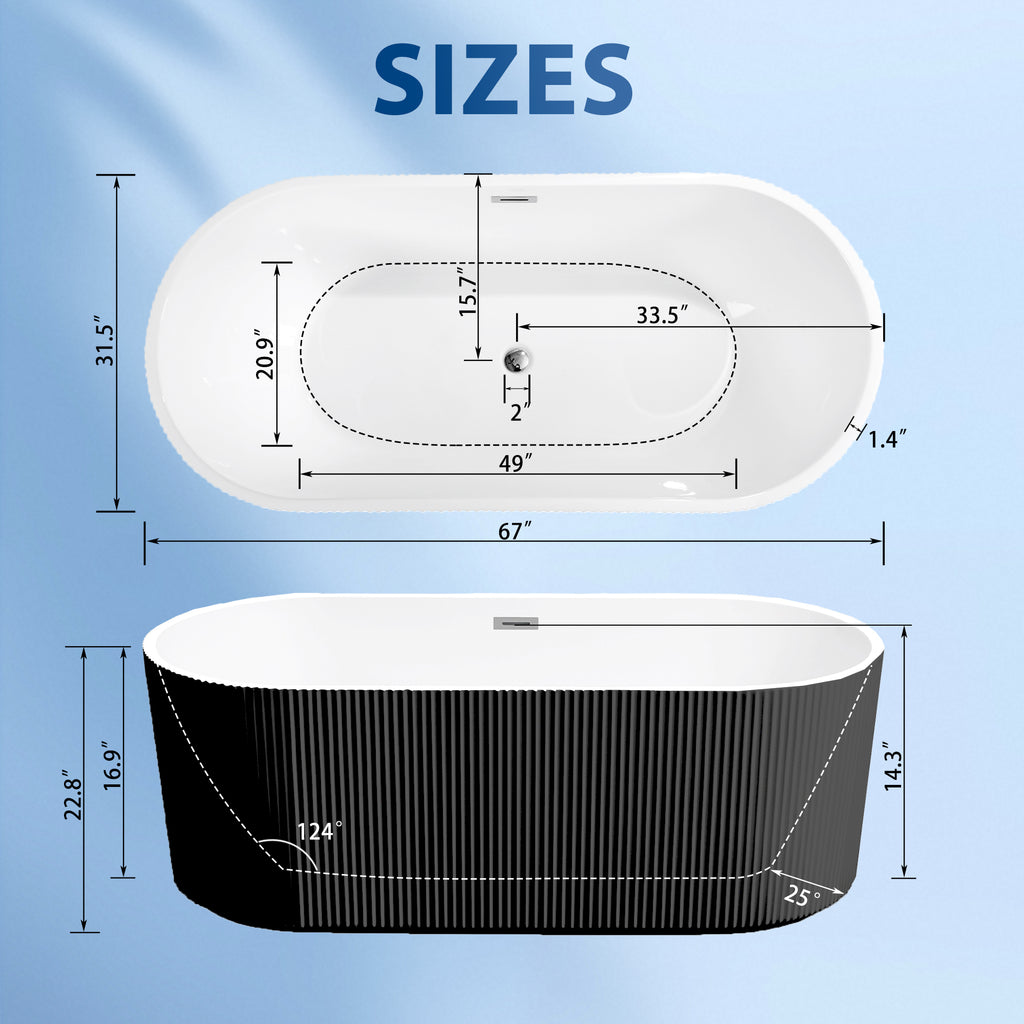 67" Linear Acrylic Freestanding Bathtub