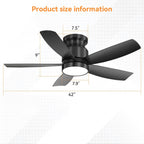 42 Inch Flush Mount Ceiling Fan with LED Light 22W and Remote Control