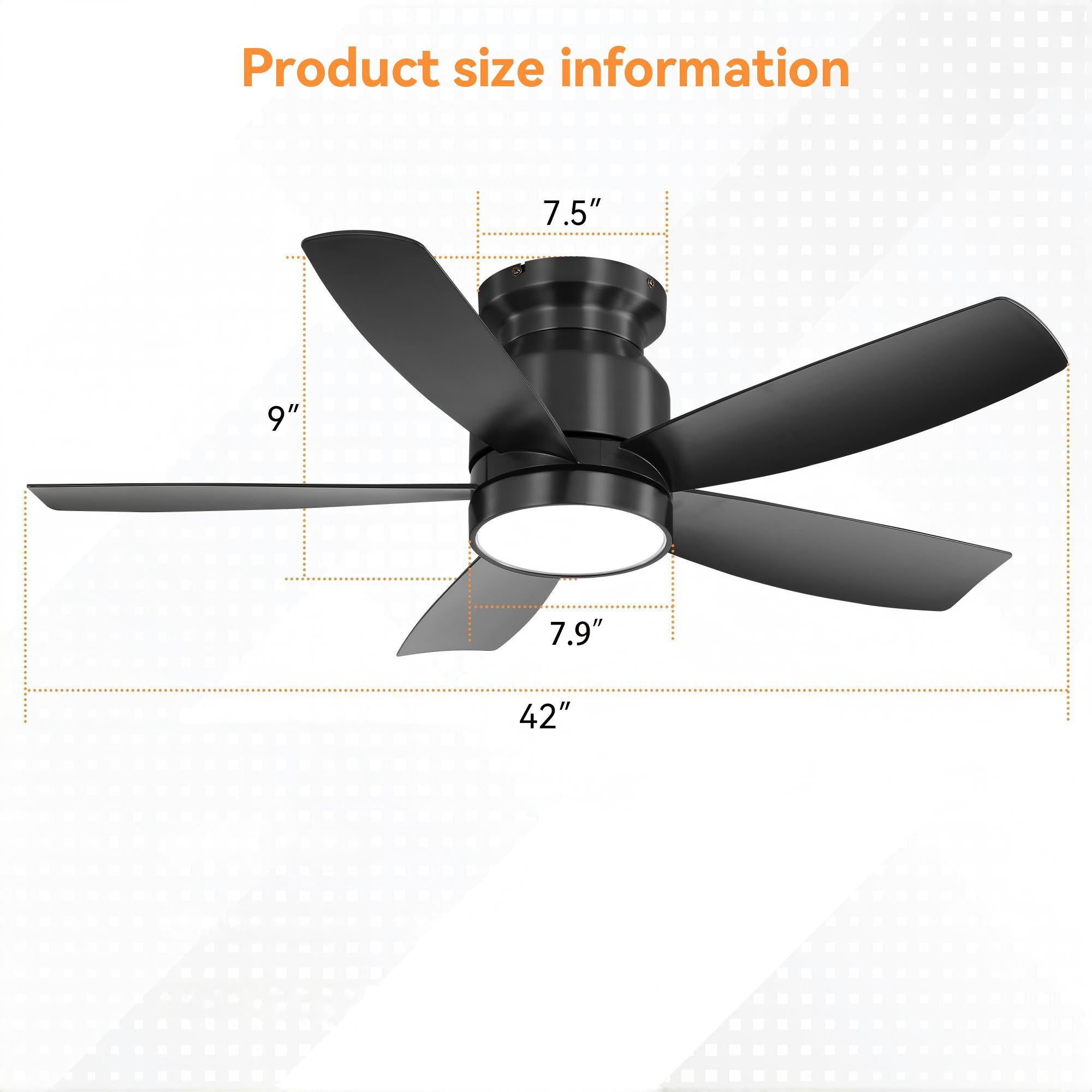 42 Inch Flush Mount Ceiling Fan with LED Light 22W and Remote Control