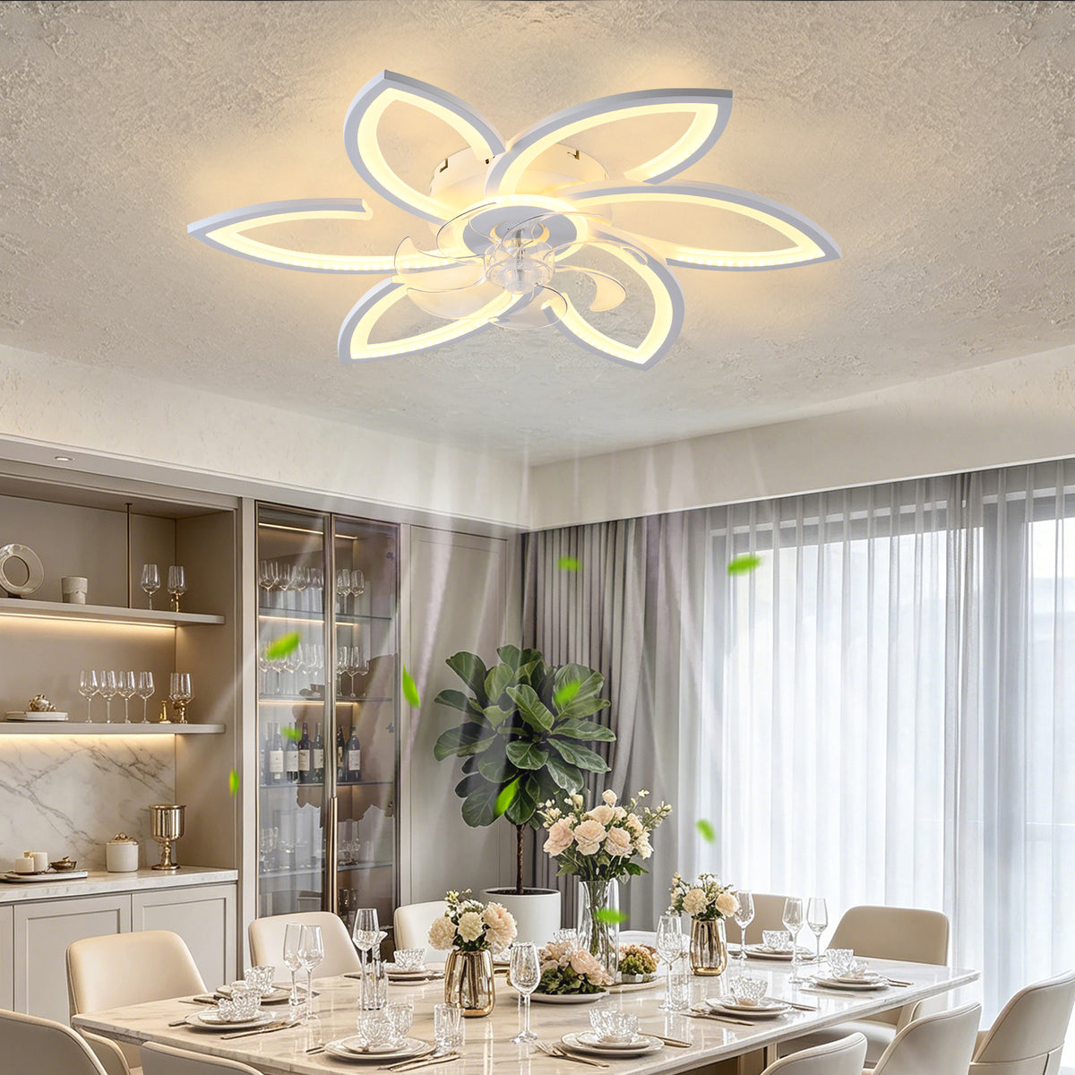30-Inch White Flower Ceiling Fan with Integrated LED Light and Remote Control