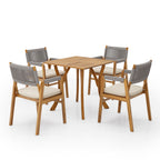 Outdoor 5 Pieces Rustic Patio Acacia Bistro Set with Cushions