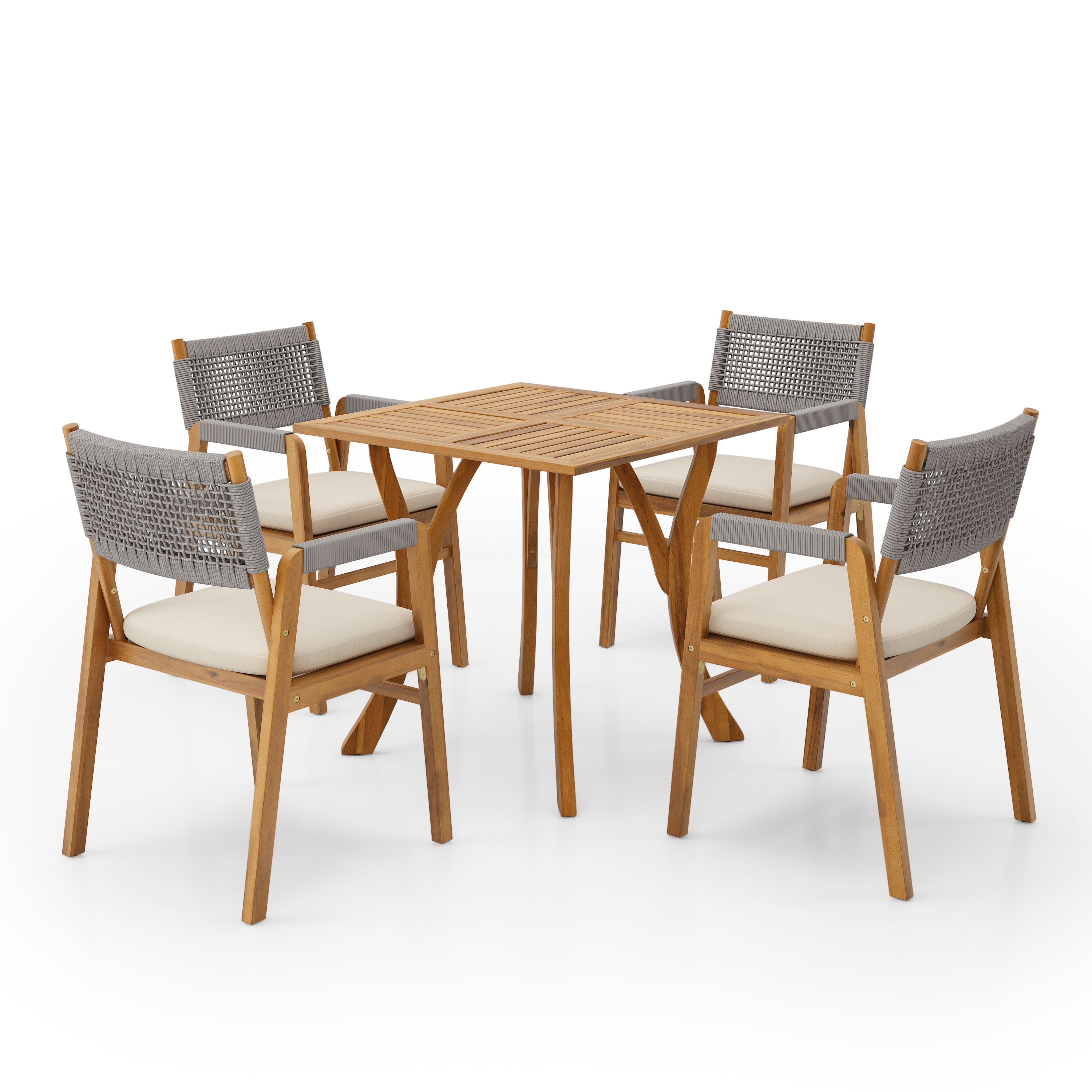 Outdoor 5 Pieces Rustic Patio Acacia Bistro Set with Cushions