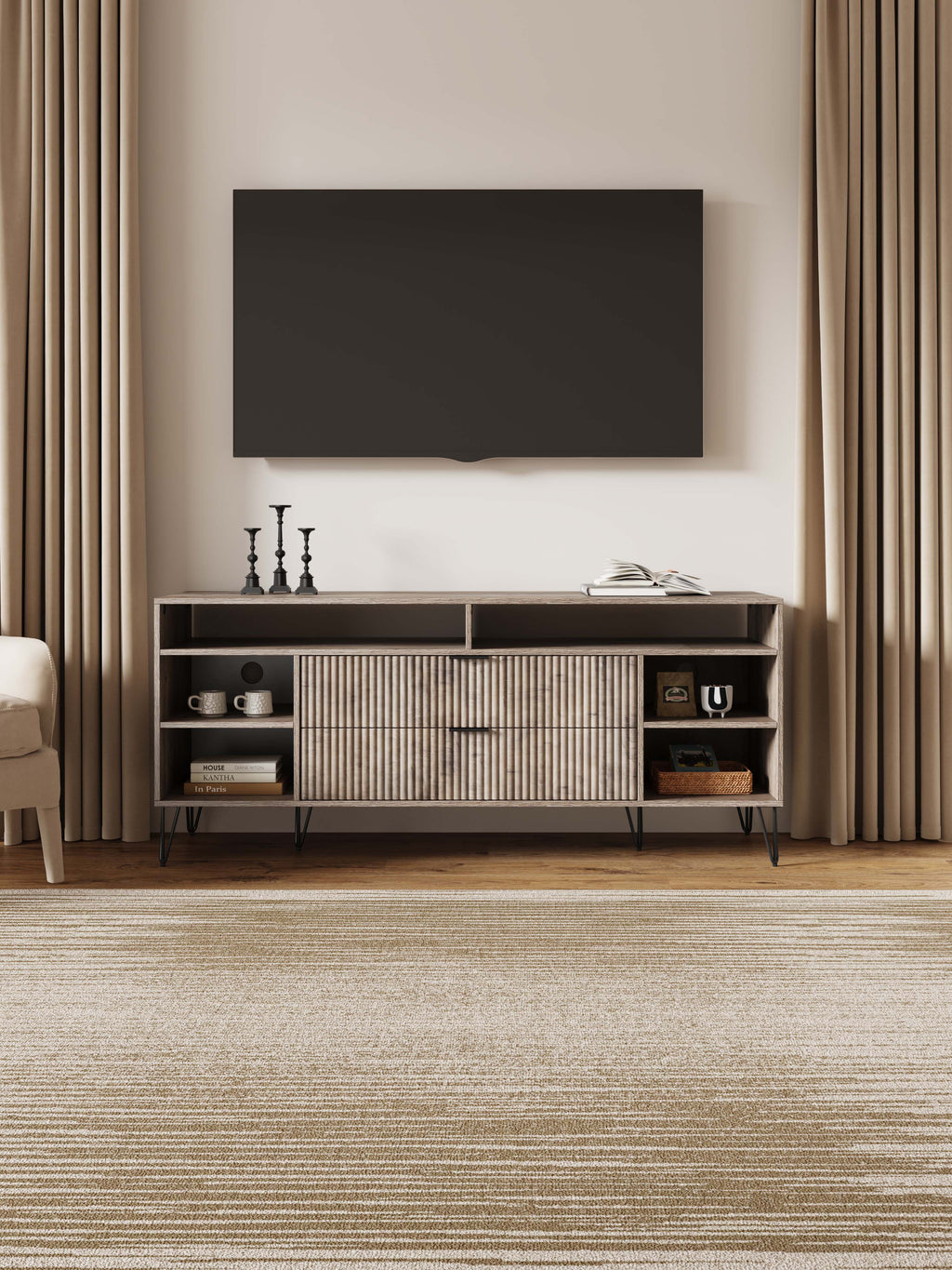 Dumbo 63" Fluted TV Stand in Rustic