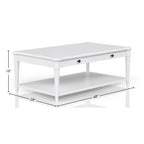 White Finished Cocktail Table With Two Storage Drawers and Casters