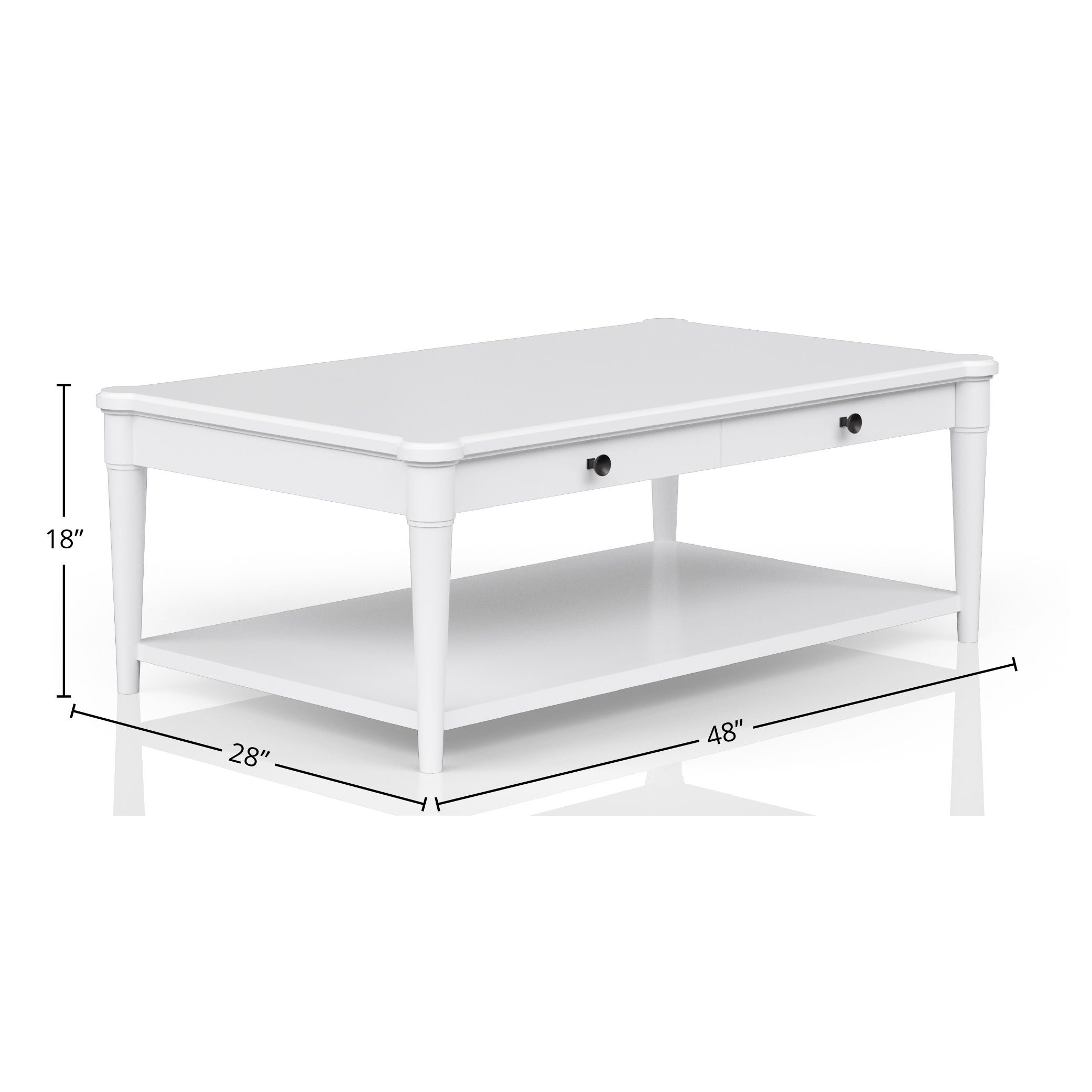 White Finished Cocktail Table With Two Storage Drawers and Casters
