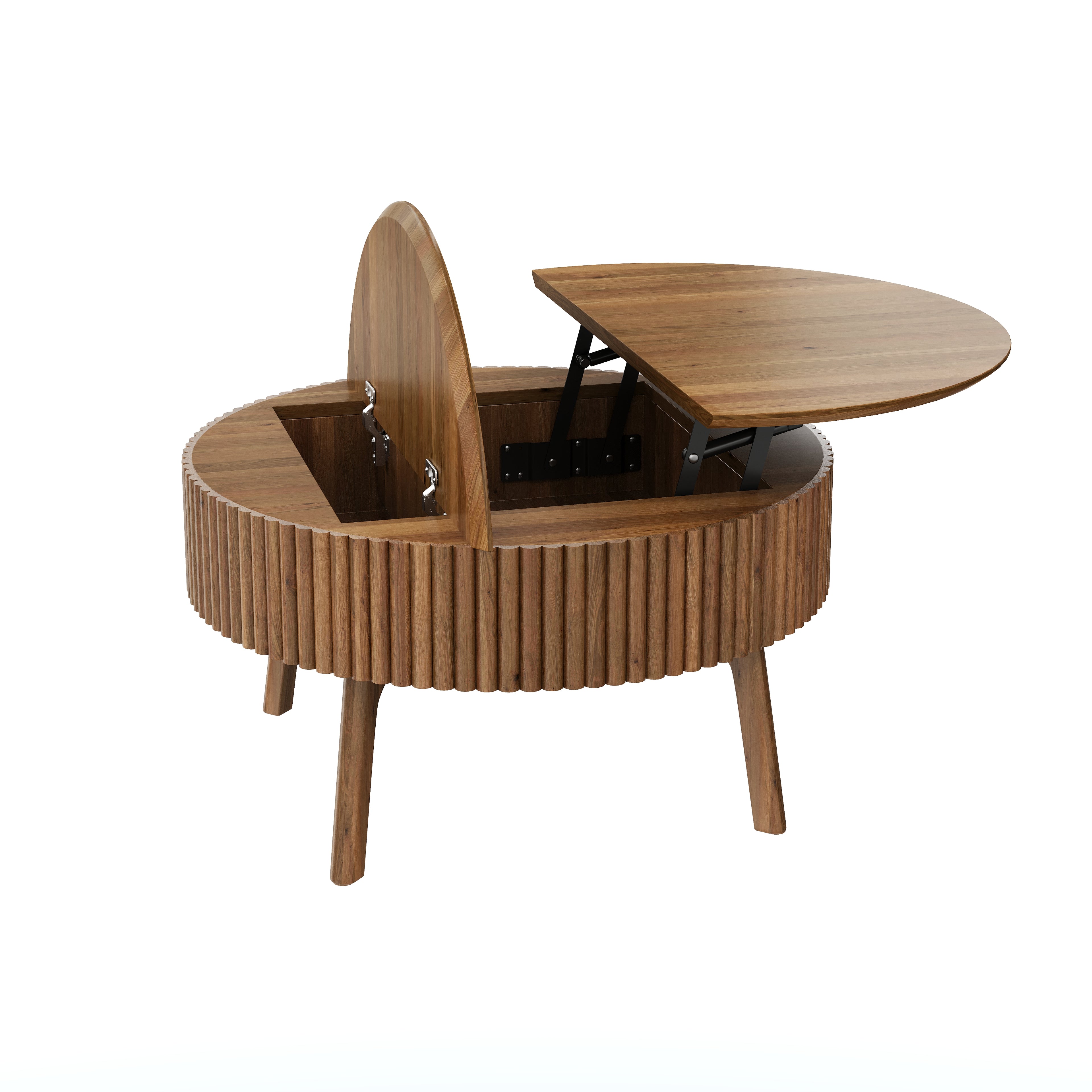 Modern Round Lift-Top Coffee Table with Half Flip-Top & Hidden Storage