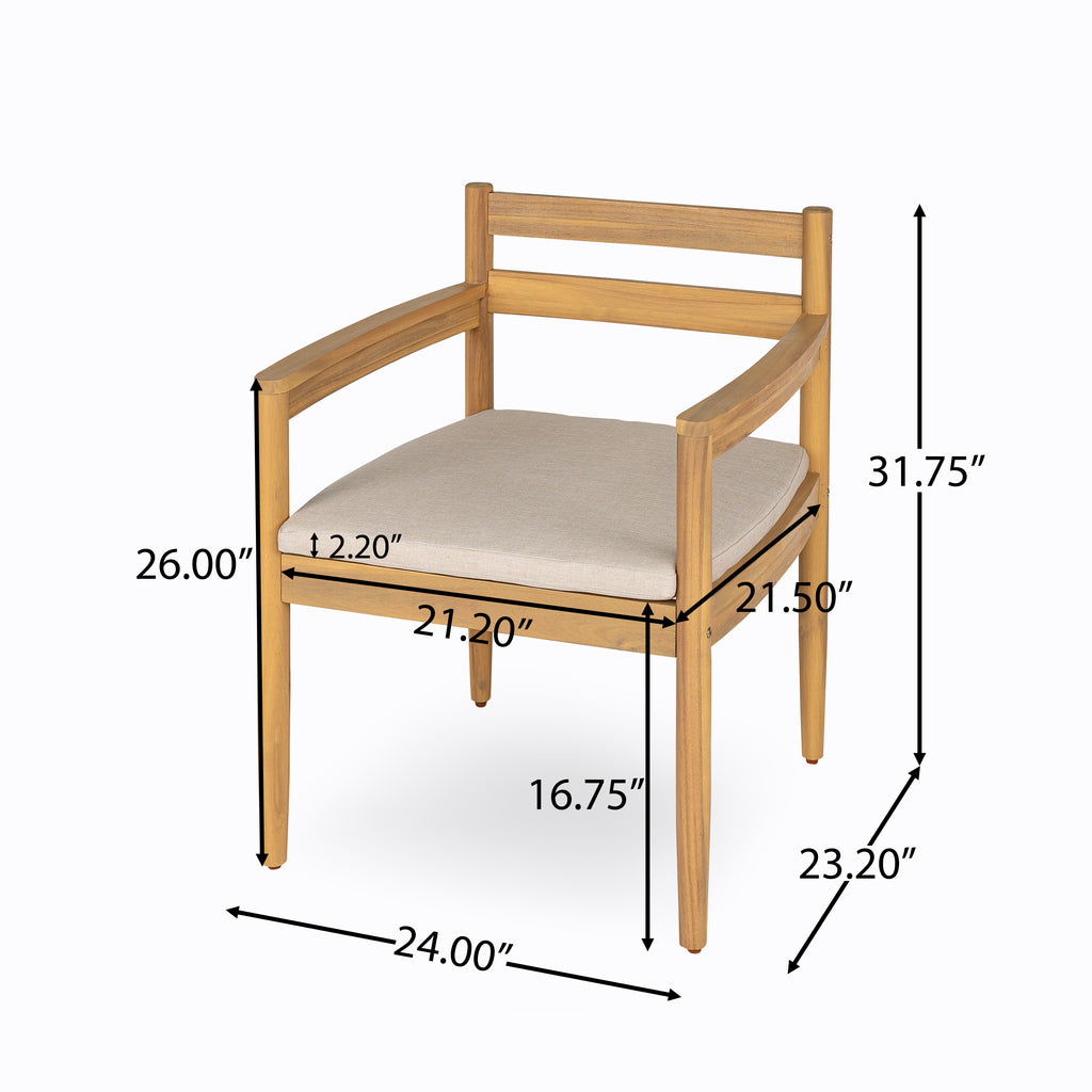 Outdoor Acacia Dining Armchair with Cushions, Set of 2