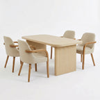 5 Piece Indoor Dining Set, 68.75" Dining Table & 4 Khaki PU Dining Chairs