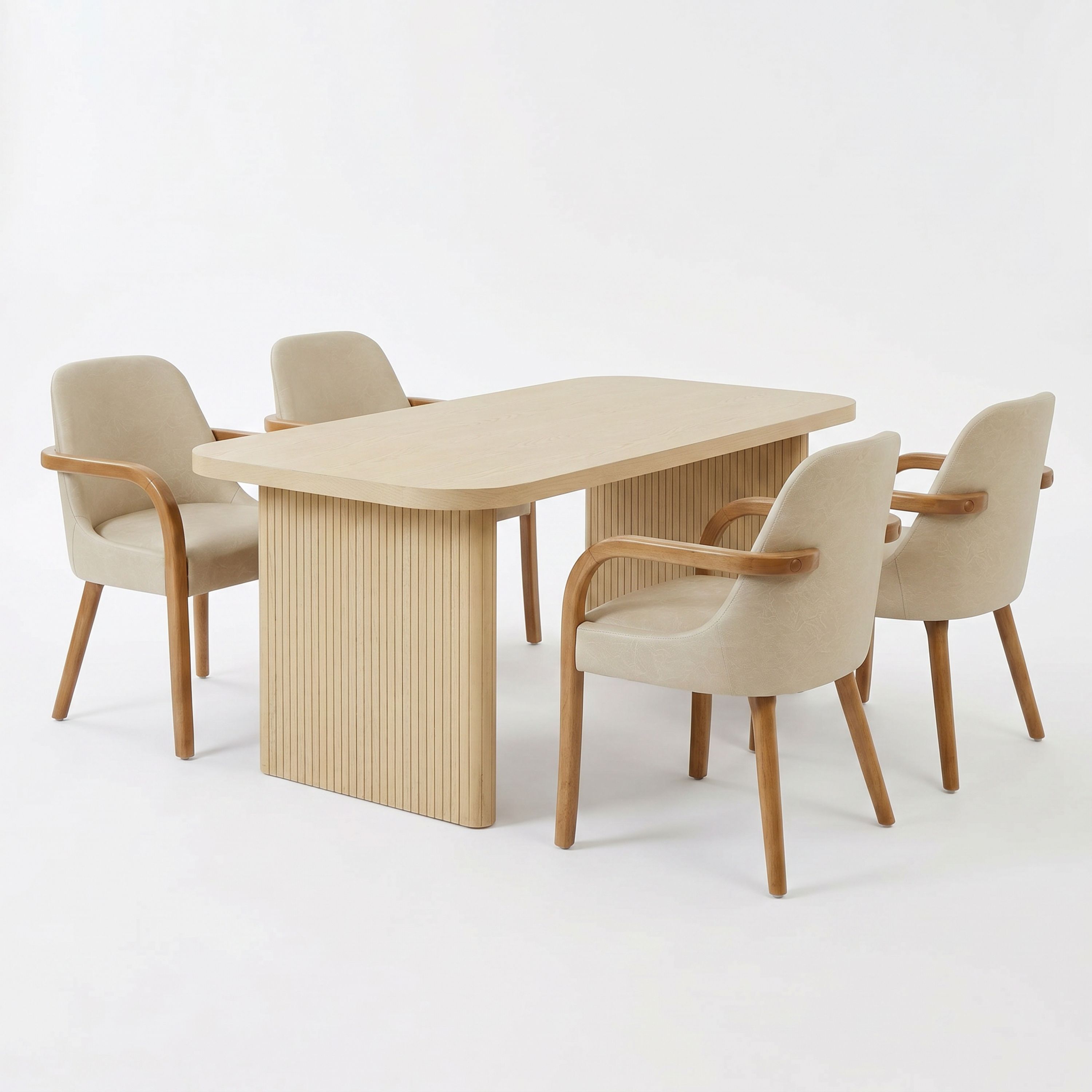 5 Piece Indoor Dining Set, 68.75" Dining Table & 4 Khaki PU Dining Chairs
