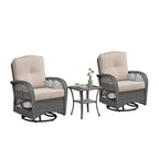 3 Pieces Conversation Set: Outdoor Wicker Rocker Swivel Patio Bistro Set
