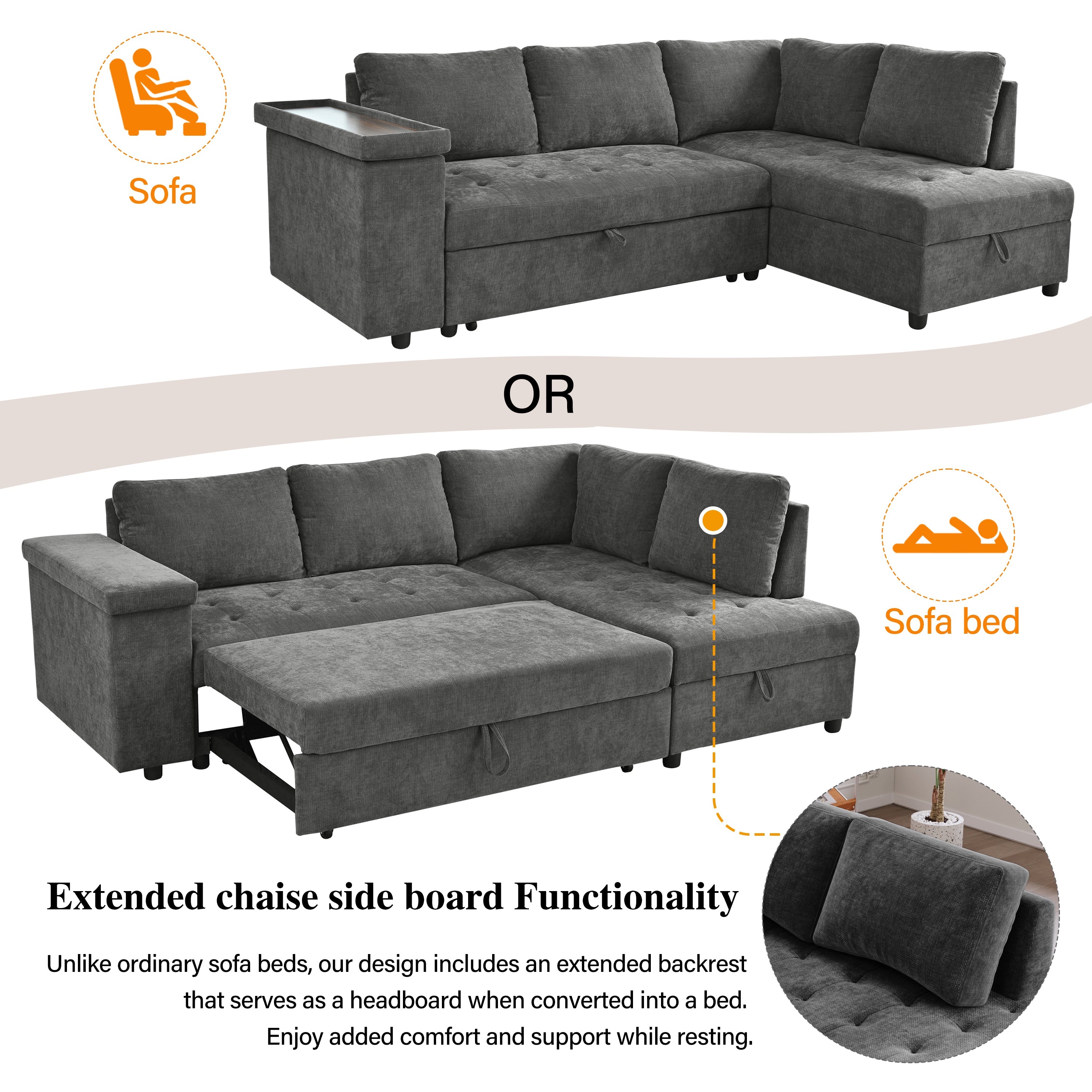 Mirod 91.5-Inch L Shaped Couch with Pull Out Bed