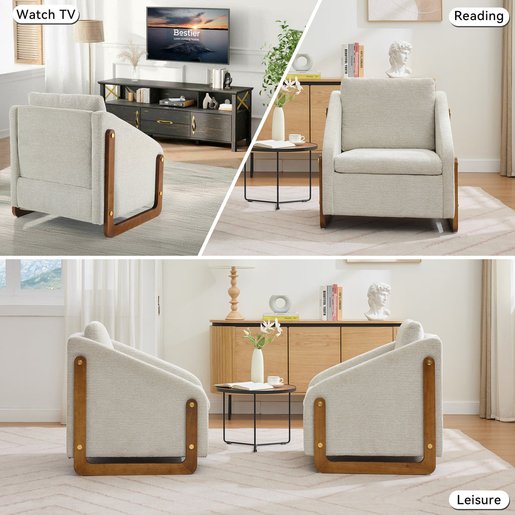 Chenille Fabric Modern Upholstered Armchair with Wooden Side Frame