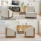 Chenille Fabric Modern Upholstered Armchair with Wooden Side Frame