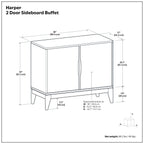 Harper 38 Inch Wide Solid Wood 2 Door Sideboard Buffet
