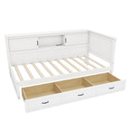 L-Shaped Bed Frame with Drawer and Bookcase