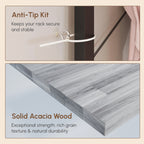 Acacia Wood Garment Racks with Shelves and Wicker Drawers