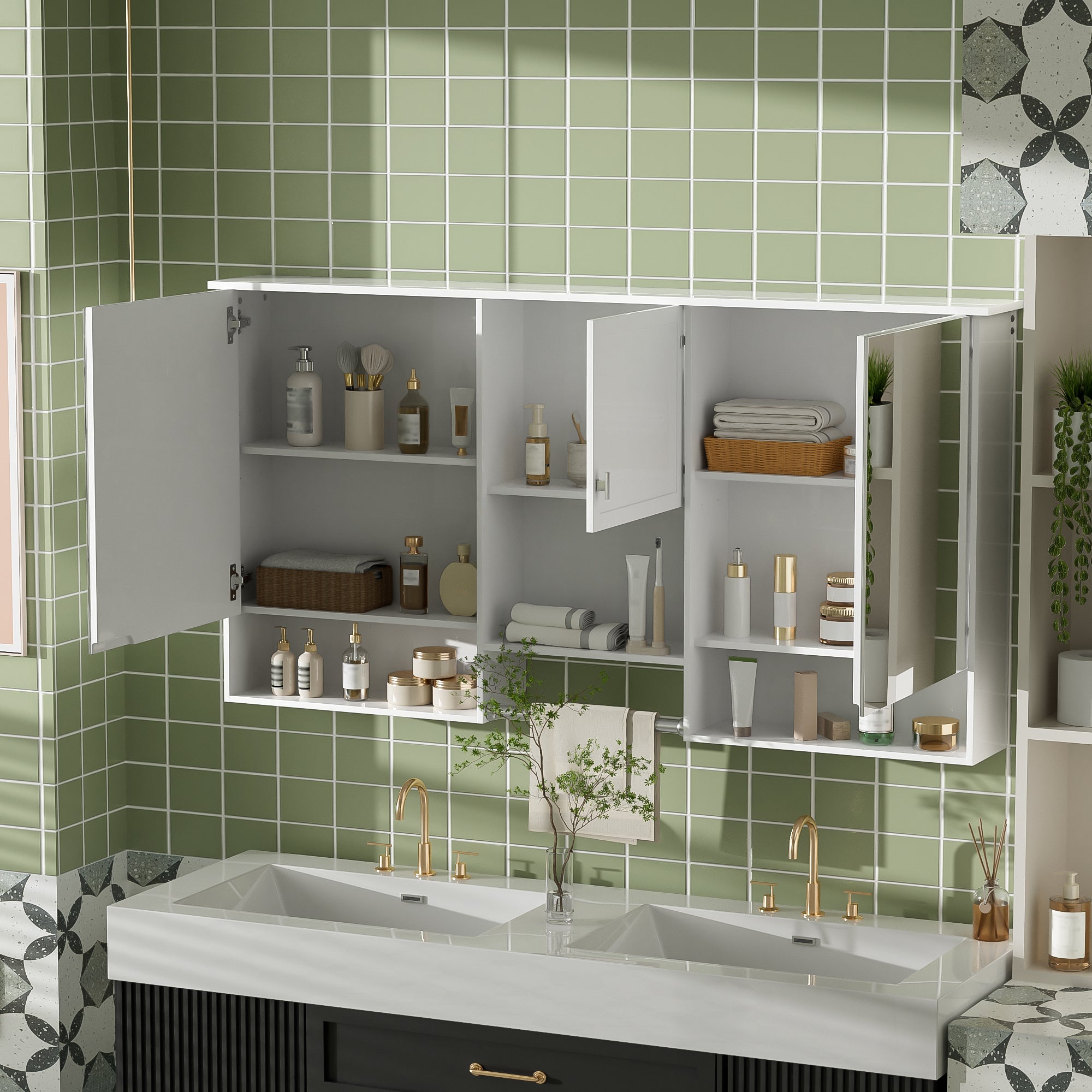55 Inch Wall-Mount 3-in-1 Mirror Cabinet