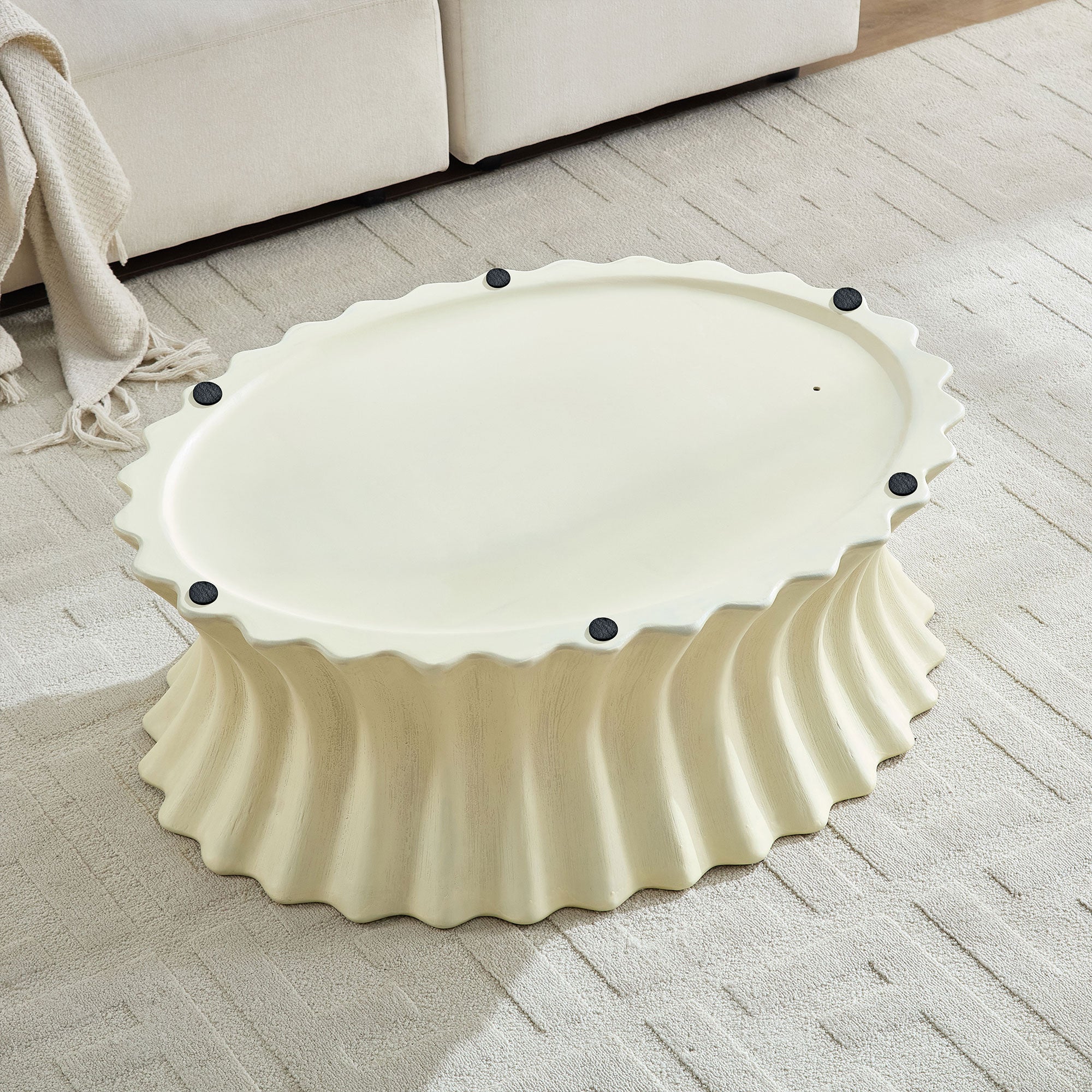 35.04 Inch Oval Coffee Table - Vintage Sturdy Fiberglass Design