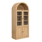 Tall Arched Top Storage Cabinet with Tempered Glass Doors