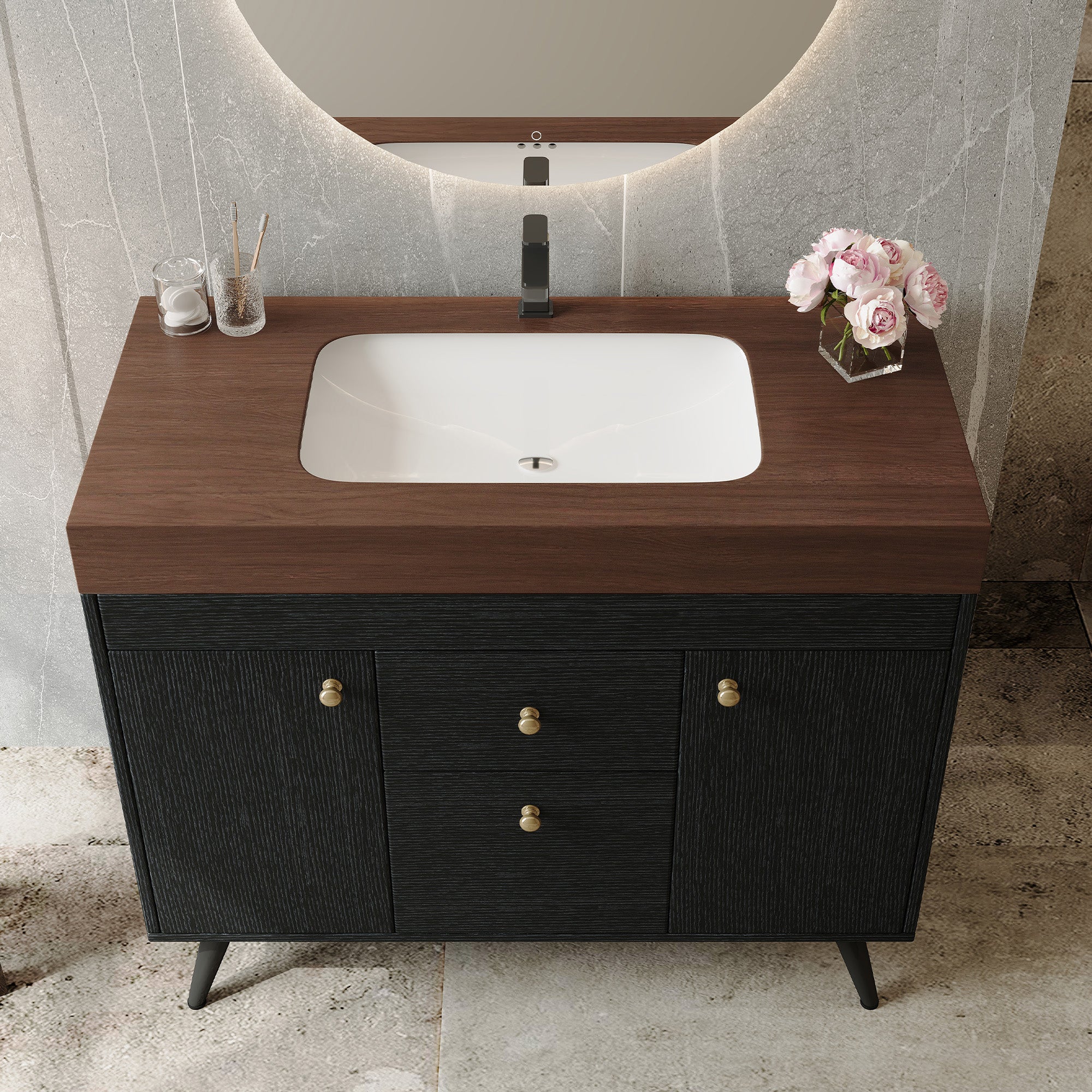 36" Modern Freestanding Bathroom Vanity with Sintered Stone Top