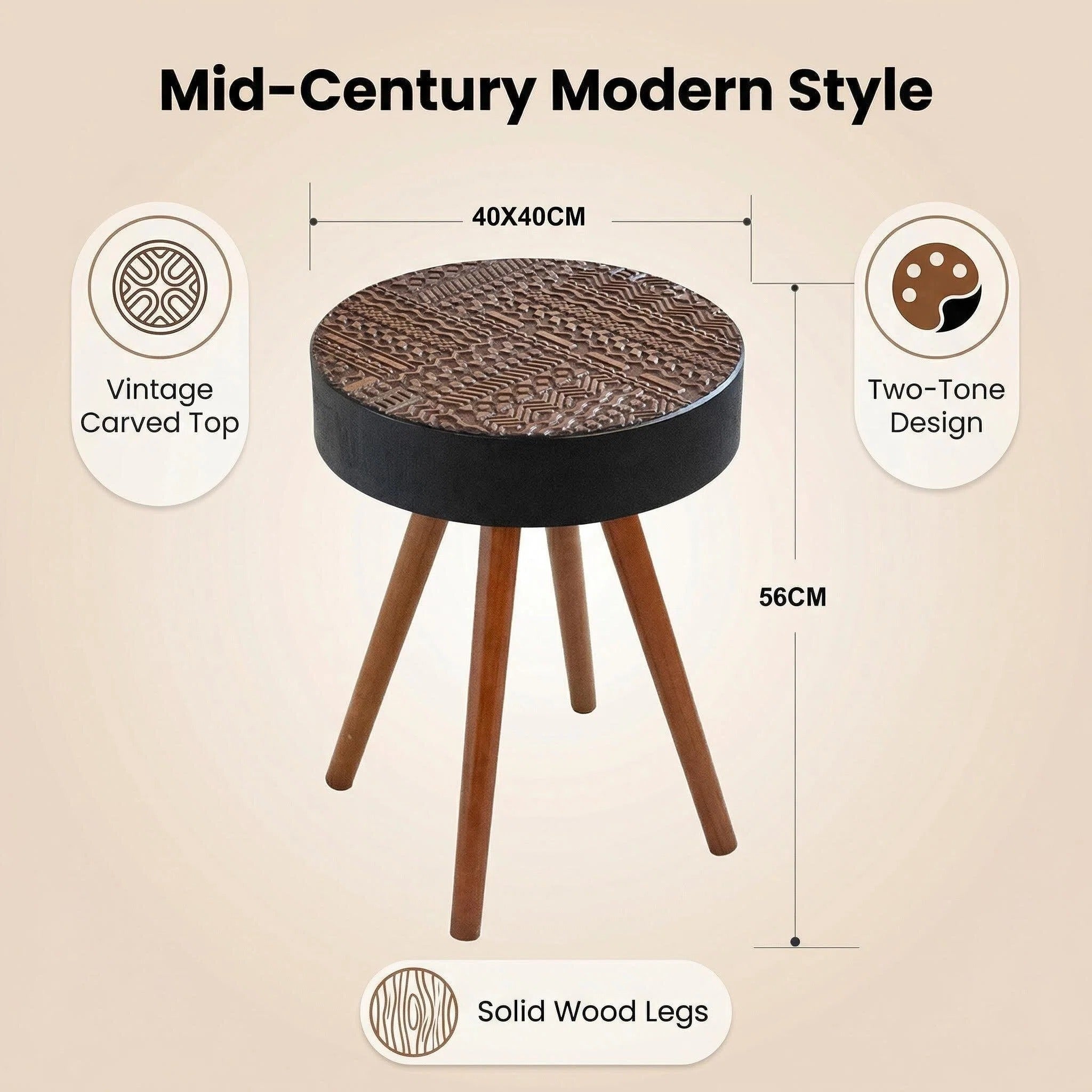 15.7" Round Small Drink Table with Solid Wood Legs