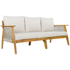 Outdoor Acacia Wood and Rope 3 Seater Patio Sofa