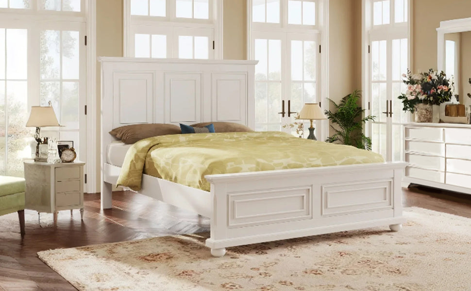 Traditional Town And Country Style Pinewood Vintage Tall Headboard Queen Bed Frame