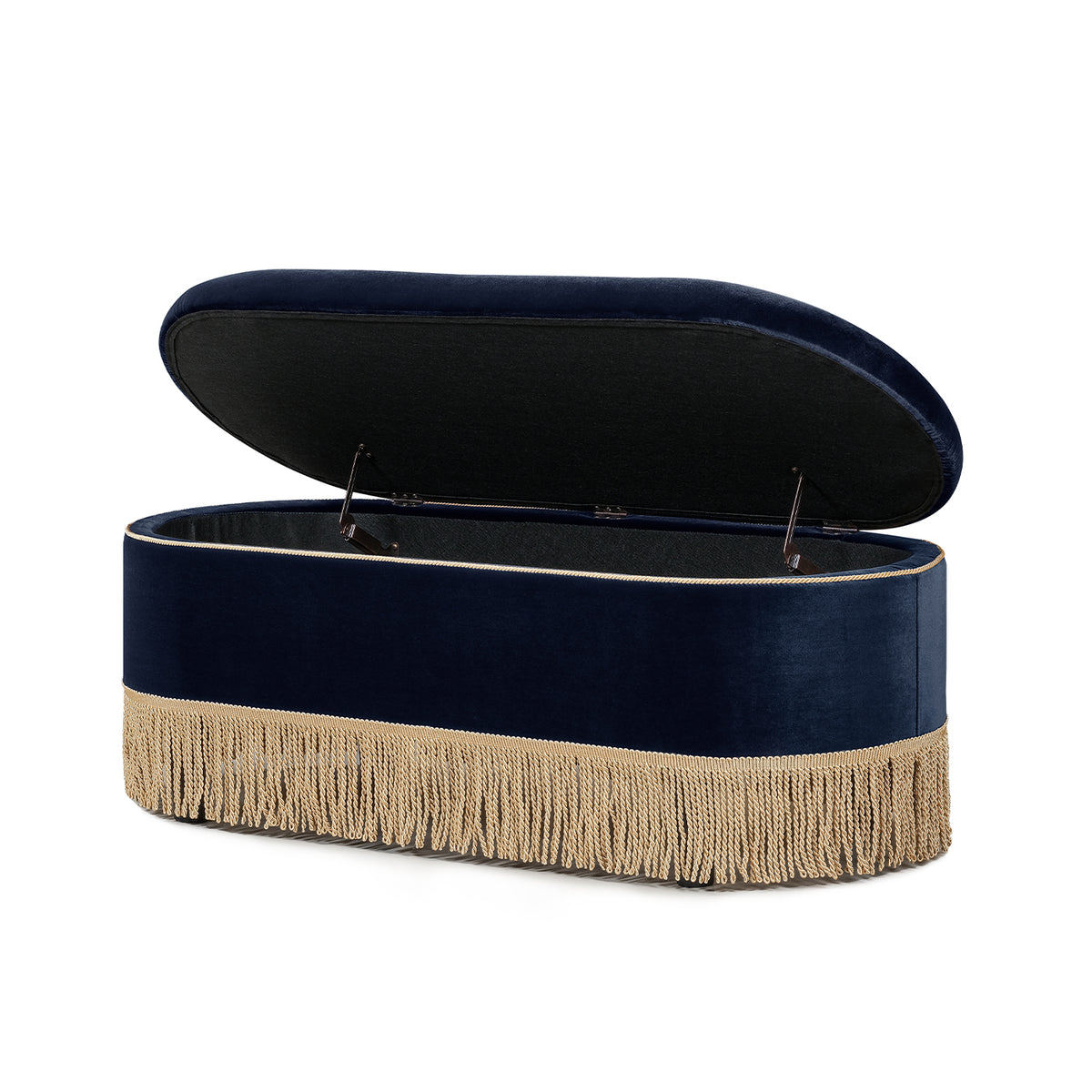 Melinda 48.5" Oval Tufted Bullion Fringe Storage Bench, Dark