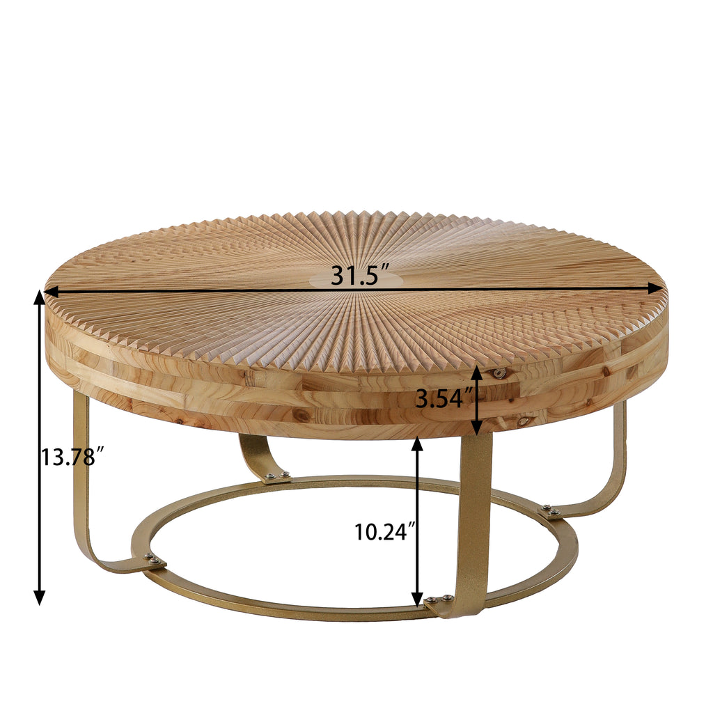 Modern Round Coffee Table with Wooden Carving Pattern