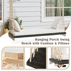 TOPMAX Patio Wooden Swing Chair, Hanging Porch Swing Bench